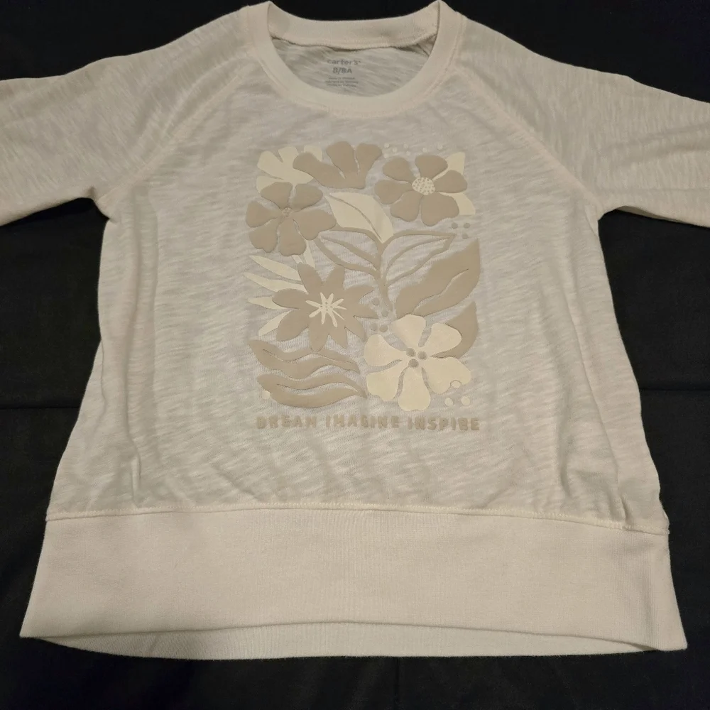 Carter's Girl's‎ Floral Graphic Cream Long Sleeve Shirt Size 8 Medium